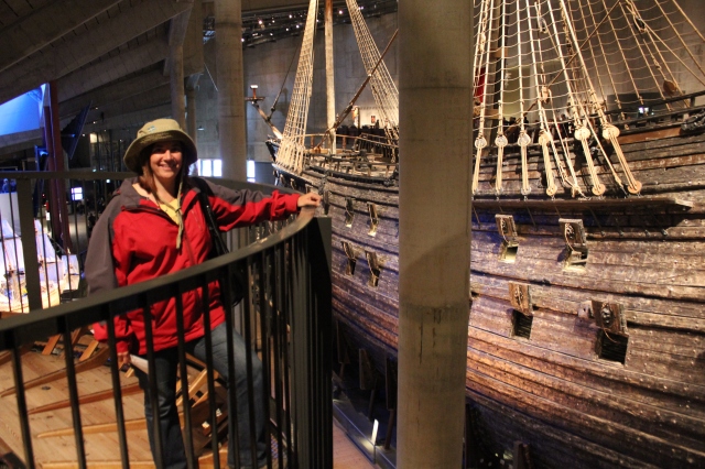 Sue in a mock-up of the Vasa's rigging