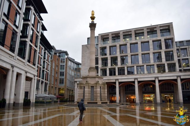 A deserted Paternoster Square on a wet January afternoon The building on the right is the new London Stock Exchange